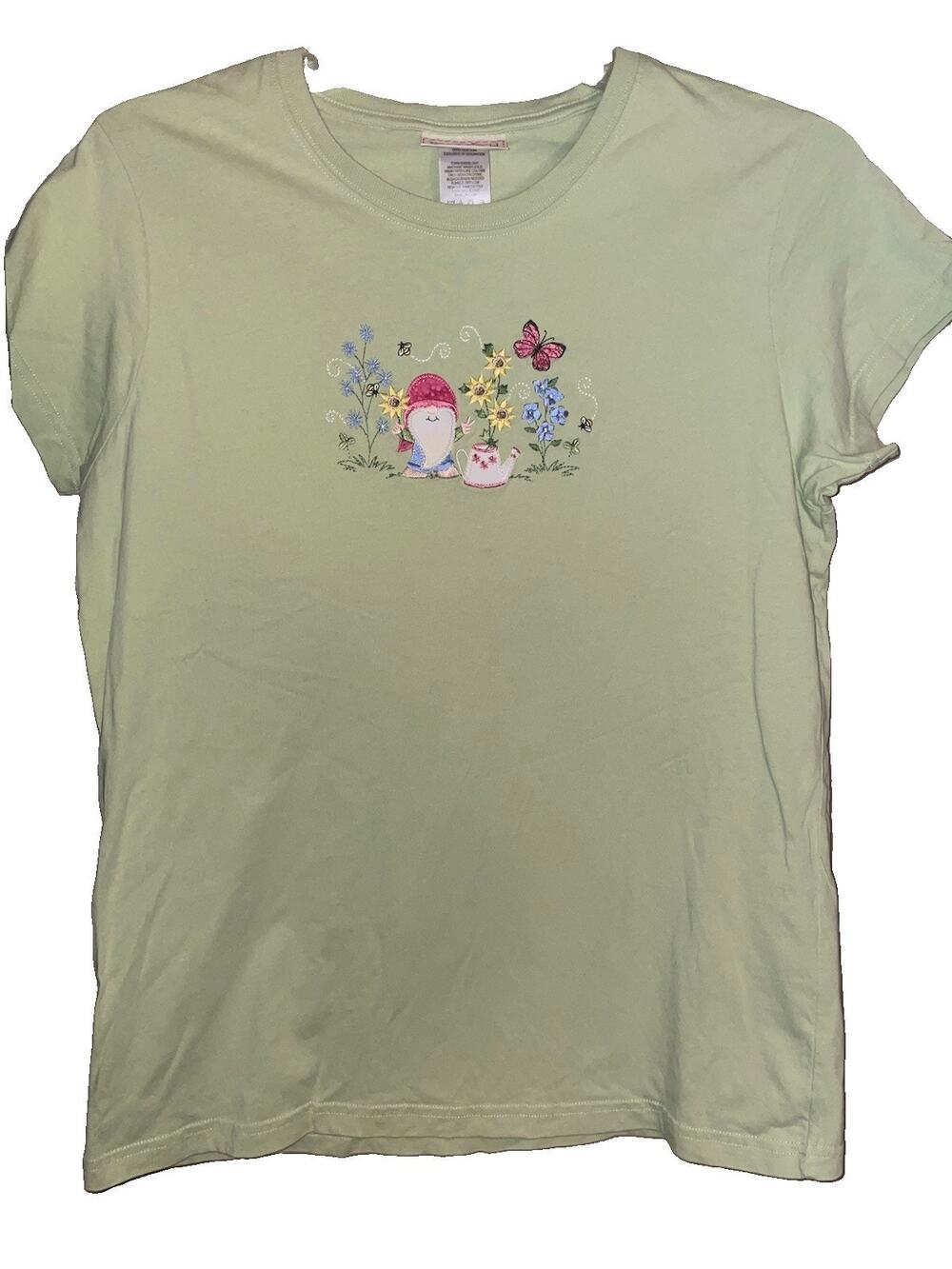 Vintage Top Stitch By Morning Sun Women’s Embroidered Garden Tshirt Sz L Gems